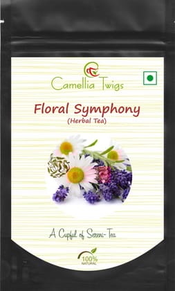 Camellia Twigs Floral Symphony Green Tea | Rose, Chamomile & Lavender | 100% Natural Loose Leaf Tea | Soothing & Aromatic | 100gm Resealable Pouch