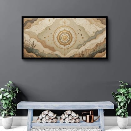 Luminary Ethereal Compass – Abstract Celestial Museum-Quality Cotton Canvas Art for Foyer Décor | Frame Size (127 X 69 Cm) | Frame Type (Black) | 5-Year Warranty
