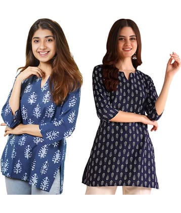 AK FASHION MALL Women Cotton Blend Printed A-line Kurti ( Blue )