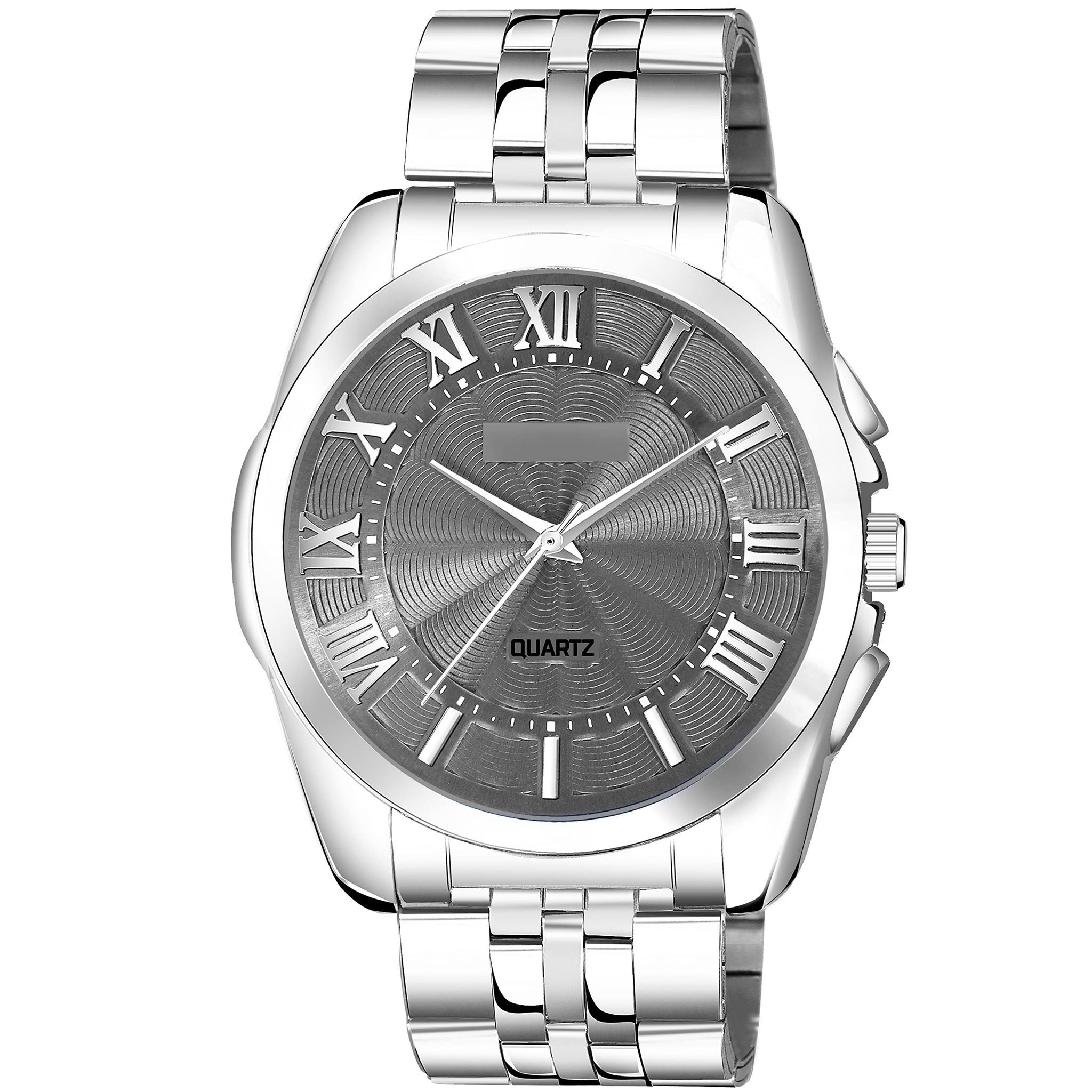 Silver 3D Roman Stainless Steel Analog Watch for Men LR128
