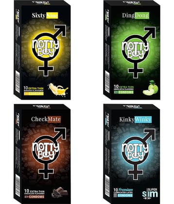 NottyBoy Family Pack Ribs Dots Contour OverTime Chocolate Banana And Fruit Flavoured Condoms - 40 Pcs
