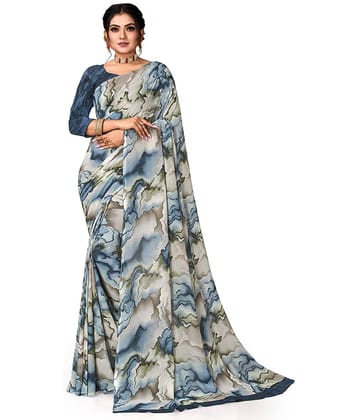 Kanooda Prints Georgette Printed Saree With Unstitched Blouse Piece ( Multicolor )