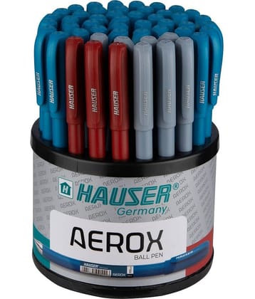 Hauser Aerox Ball Pen (Pack Of 50, Blue, Black, Red)