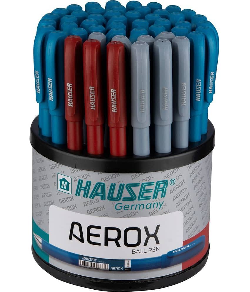 Hauser Aerox Ball Pen (Pack Of 50, Blue, Black, Red)