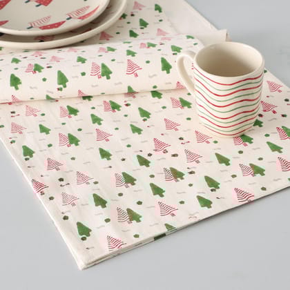 Eyaas Handblock-Printed Cotton Table Runner in Green and Red  13 x 60 Inches