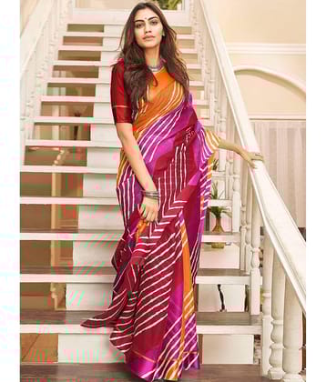 BLEESBURY Mysore Silk Printed Saree With Unstitched Blouse Piece ( Multicolor )