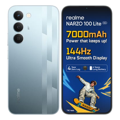 realme narzo 100 Lite 5G (Frost Silver,6GB+128GB) | 7000mAh Titan Battery | 4 Years, Zero Lag | 144 Hz Ultra Smooth Display | 6 nm Octa-core 5G Chipset | Color Pop Design | VC Cooling realme narzo 100 Lite 5G (Frost Silver,6GB+128GB) | 7000mAh Titan Batt