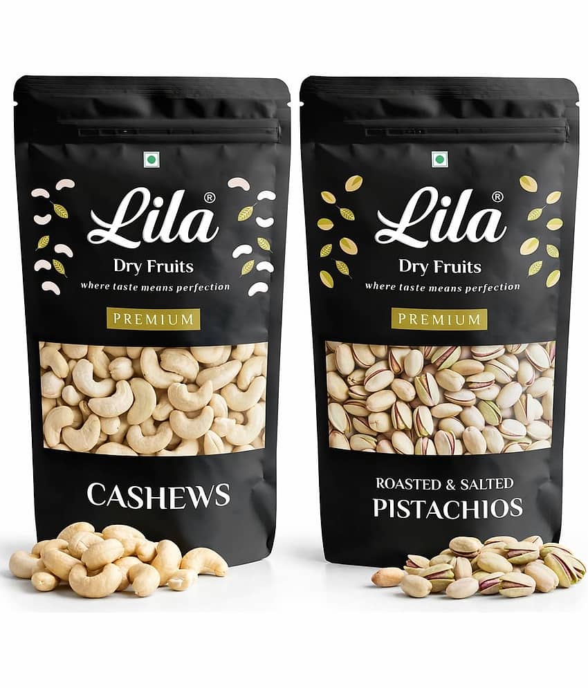 LILA DRY FRUITS Combo Pack Salted Pista & Cashews 100 gms x 2 Each Kaju Pistachios Daily Snack Mix for Party Office Munching Perfect for Giftings