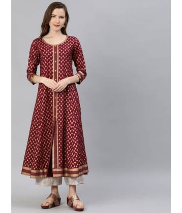 Yash Gallery Pack of 1 Rayon Printed Flared Women's Kurti - ( Maroon )