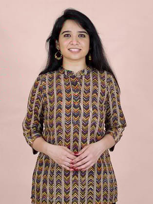 Vintage Brown Striped Cotton Kurti-XXL