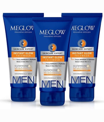 Meglow Instant Glow Facewash for Men for Skin Brightening for Even Skin Tone 70g ( Pack of 3 )