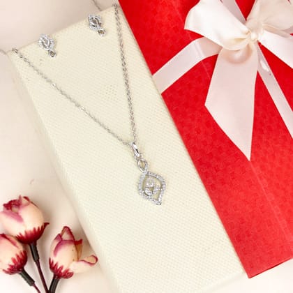 Elegant Pendant Set with White Gemstone and CZ - SIA446798_D