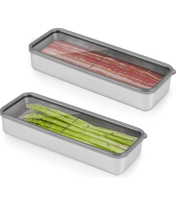 SHARUJA Bacon Container Steel Silver Food Container ( Set of 2 )