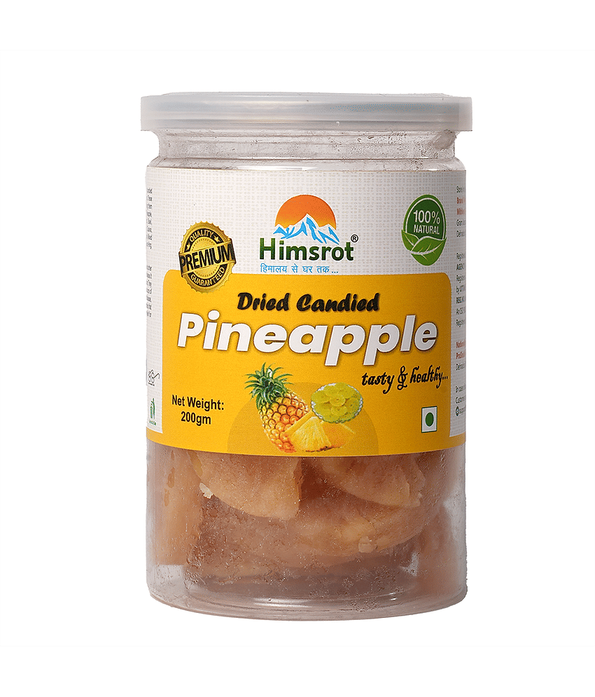 Himsrot Healthy Dried Pineapple Dry Fruit Slices from Himalayas | 100% Natural Sun Dried Fruits | Pineapple Candy - Pineapple Dry Fruit 200 gms Resealable Jar