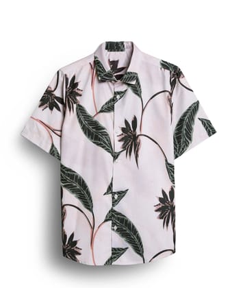 "Springtime Elegance: Greeny Floral Heavy Half Sleeve Shirt for Men by GlamaStitch"-S