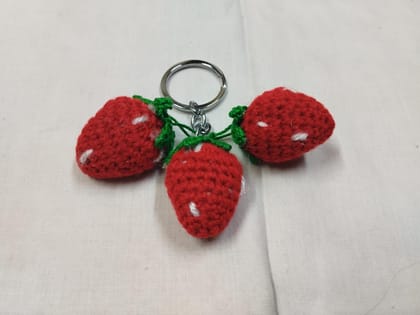 Charming Crochet Strawberries Keychain - Handmade Fruit Accessory