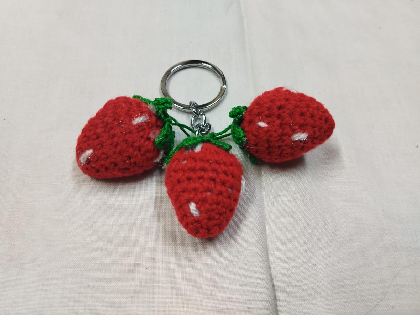 Charming Crochet Strawberries Keychain - Handmade Fruit Accessory