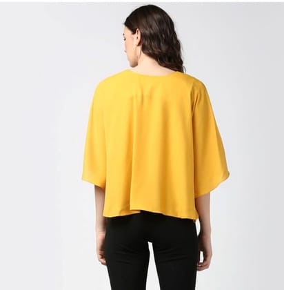 Women's Polyester Solid Cape Sleeve Top (Yellow, S)-PID55896 Women's Polyester Solid Cape Sleeve Top (Yellow, S)-PID55896