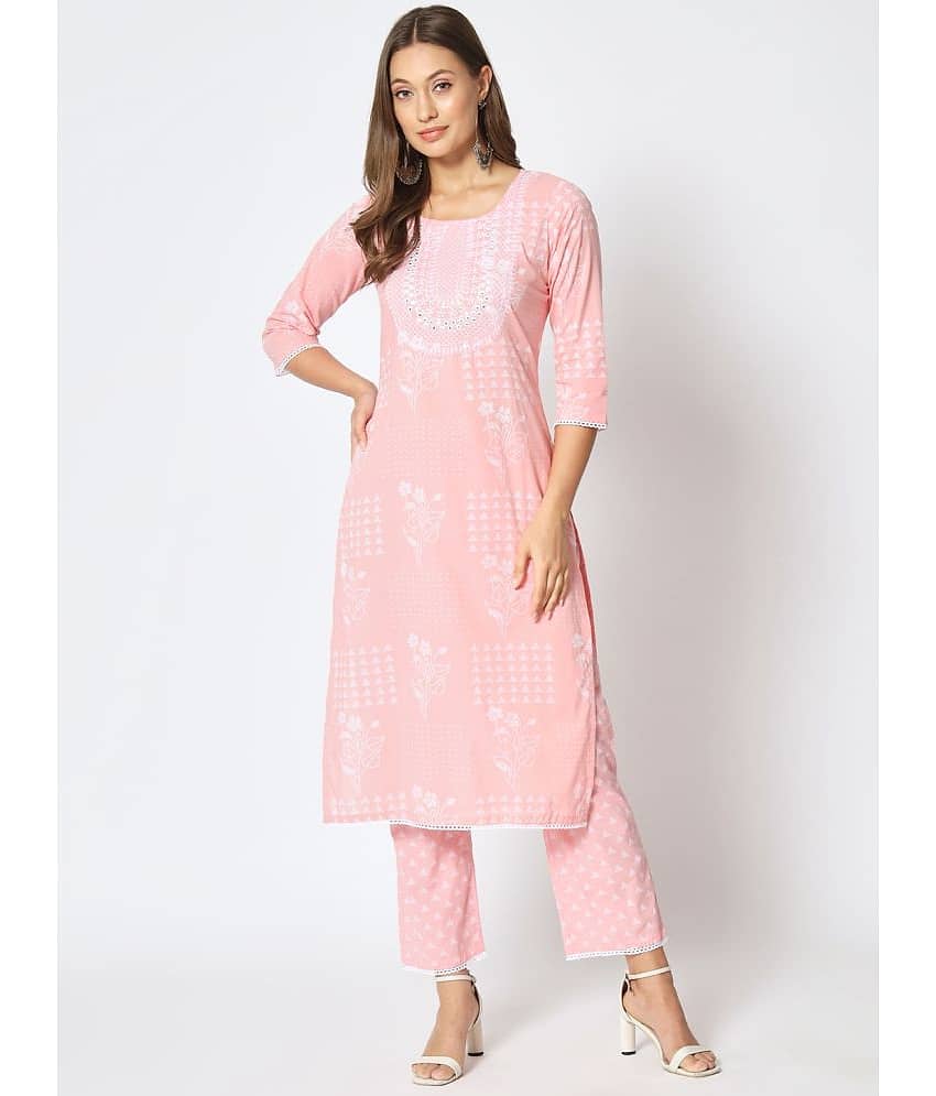 AMIRA'S INDIAN ETHNICWEAR - Pink Straight Cotton Women's Stitched Salwar Suit ( Pack of 1 )