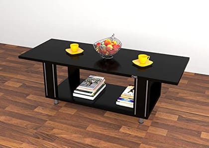 DAS Serene Engineered Wood Contemporary Style Rectangular Coffee/Centre Table with Metal Legs Stripped Design for Living Room- Black