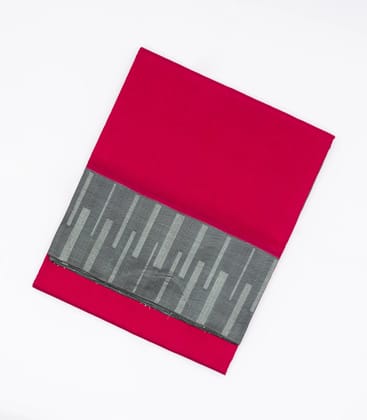 Hot Pink Handloom Plain Soft Silk Saree With  Grey Border-Hot Pink