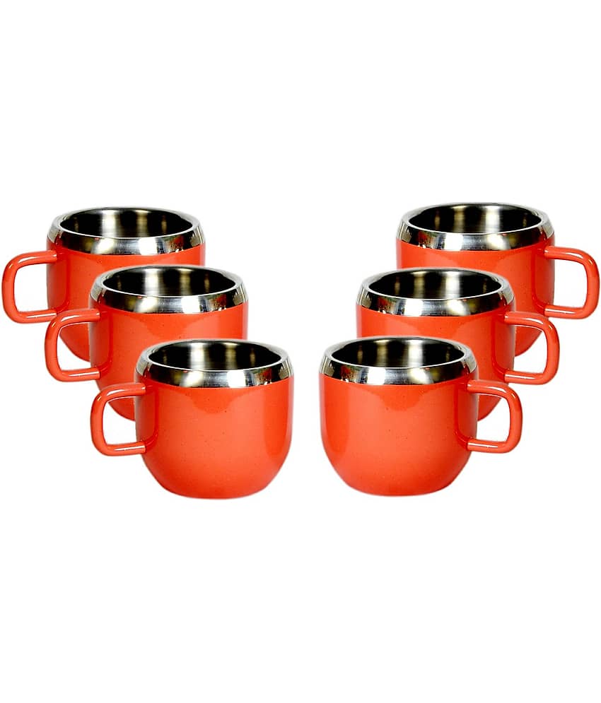 Dynore - Steel Double Walled Tea Cup 90 ml ( Pack of 6 )