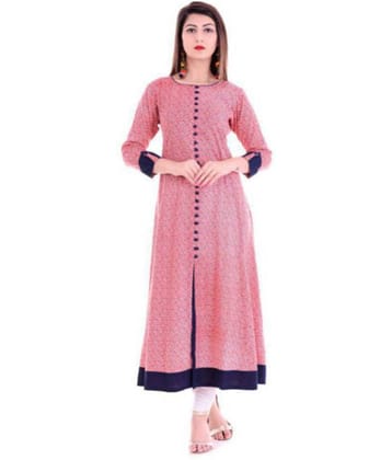 Yash Gallery Pack of 1 Rayon Printed Front Slit Women's Kurti - ( Pink )