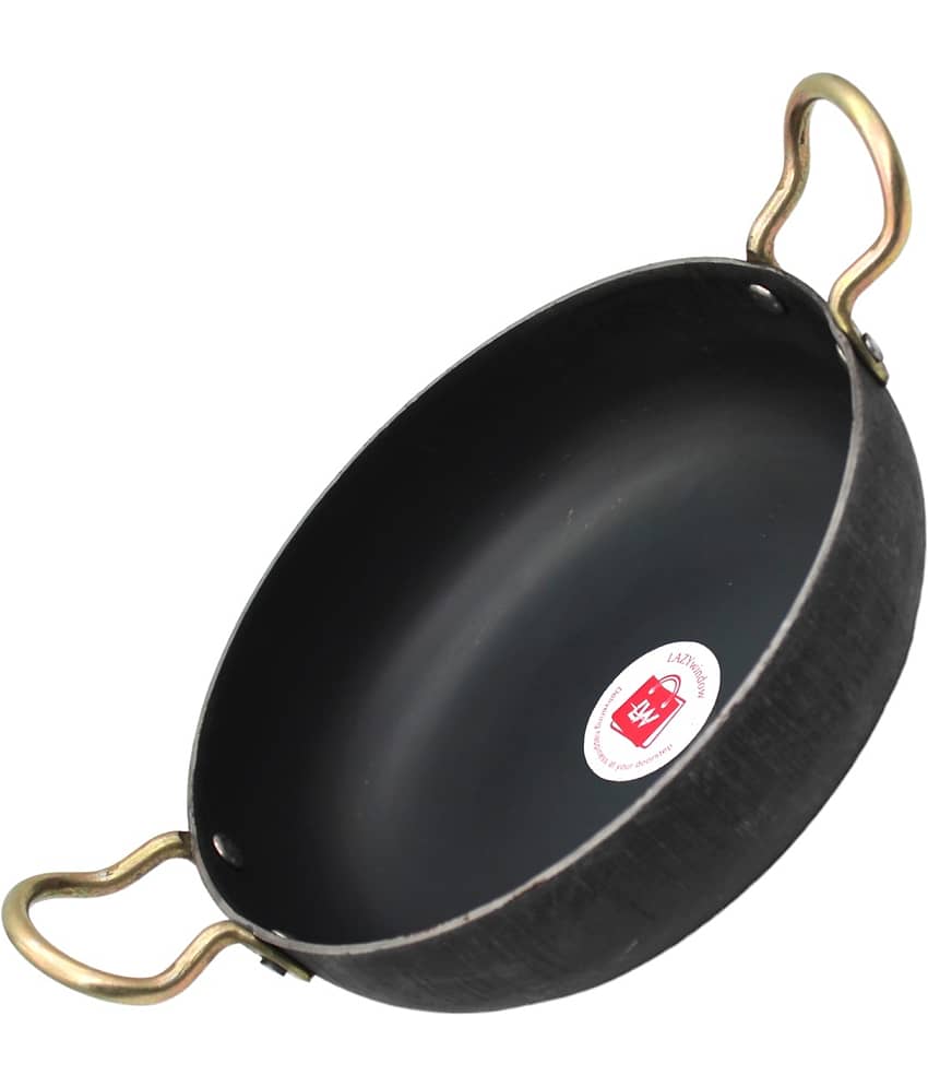 LAZYWINDOW Cast Iron Kadhai Induction Bottom Stainless Steel Handle 2 Thickness mm 22 cm Diameter ( 1 L )