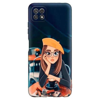 Cute Coffe Lover Girl Samsung A22 5G Premium Embossed Mobile cover