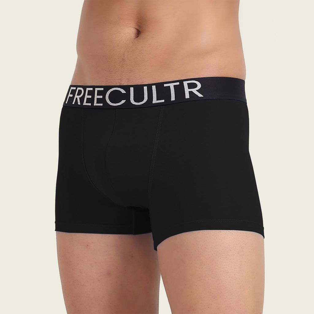 Freecultr Men's Underwear Organic Cotton (Ultrasoft Waistband) Premium Snug-Fit Trunk Pack of 2-Black,Brilliant Blue