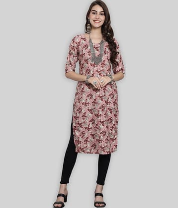 7Threads Crepe Printed Straight Women's Kurti - Maroon ( Pack of 1 )