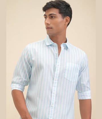 Locomotive Poly Cotton Regular Fit Striped Full Sleeves Men's Casual Shirt - Blue ( Pack of 1 )