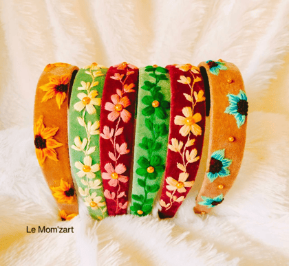 Le Mom'zart Hand Embroidered Floral Hairband (1 Unit) | Velvet Base | Ethnic & Casual Wear