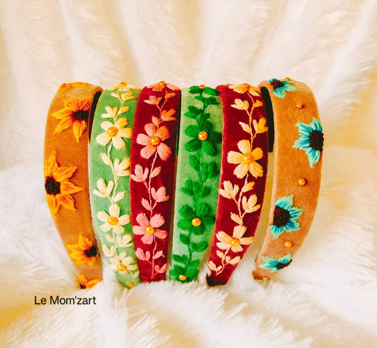 Le Mom'zart Hand Embroidered Floral Hairband (1 Unit) | Velvet Base | Ethnic & Casual Wear