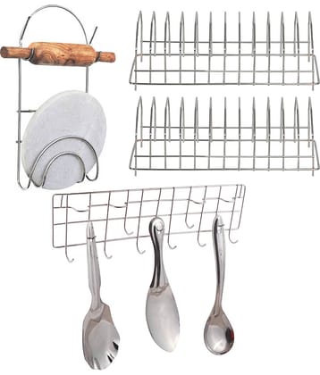 JISUN - Silver Stainless Steel Dish Racks ( Pack of 4 )