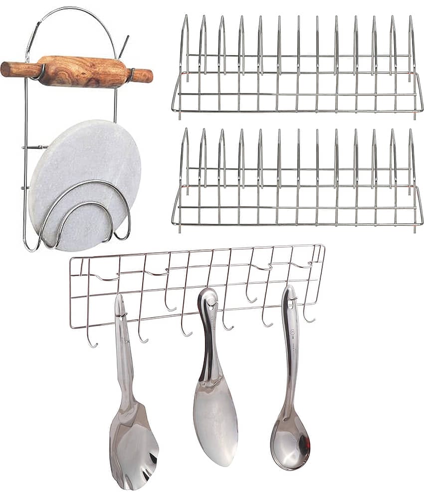 JISUN - Silver Stainless Steel Dish Racks ( Pack of 4 )