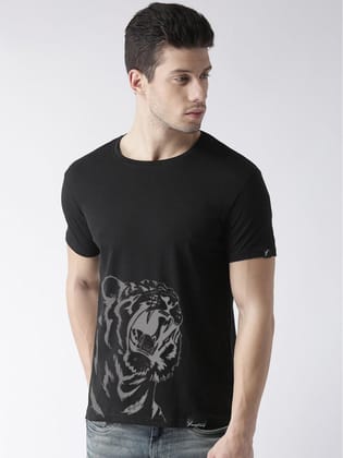 Young Trendz Bio-Wash Cotton Half Sleeve TIGER Graphic Printed BLACK T-Shirt-BLACK / Medium / 100% Bio Wash Cotton