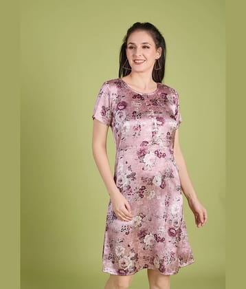 Mantra Fashion Women's Pink Floral Satin Knee Length A-line Dress ( Pack of 1 )
