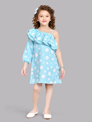 Blue& White Polkadot Aline Dress-2-3Y / Blue
