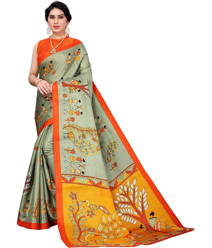 Kanooda Prints Art Silk Printed Saree With Unstitched Blouse Piece ( Pink )