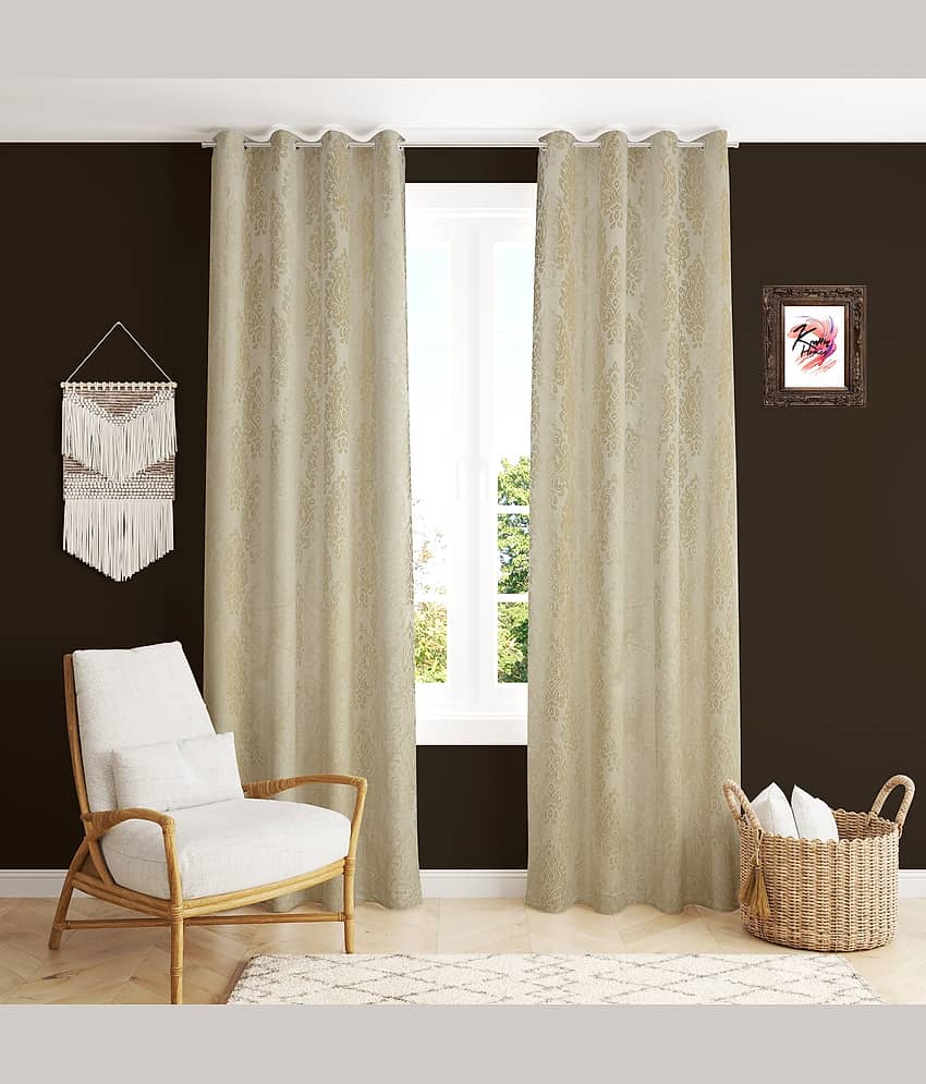 Kraftiq Homes Geometric Blackout Eyelet Curtain 5 ft ( Pack of 2 ) - White