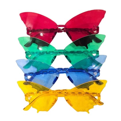 Butterfly Themed Multicolor Rimless Sunglases for Kids & Adults - 4PC
