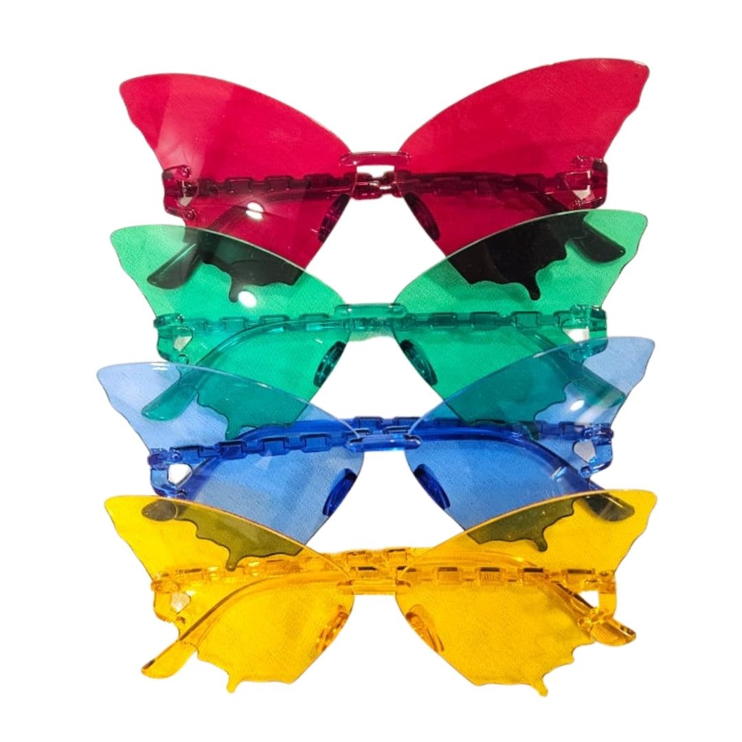 Butterfly Themed Multicolor Rimless Sunglases for Kids & Adults - 4PC