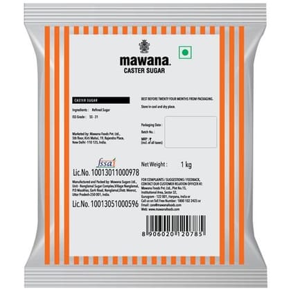 Mawana Castor Sugar, With Fine Crystals, Soft, Dissolves Easily, 1 Kg