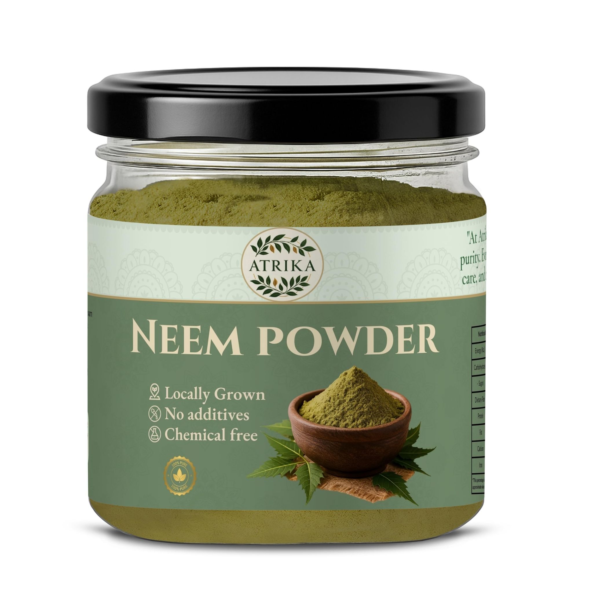 Atrika Neem Powder 200g | Pure Neem Leaf Powder for Face, Skin & Hair Care | Herbal Edible Neem Powder