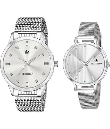 Crestello Silver Metal Analog Couple's Watch