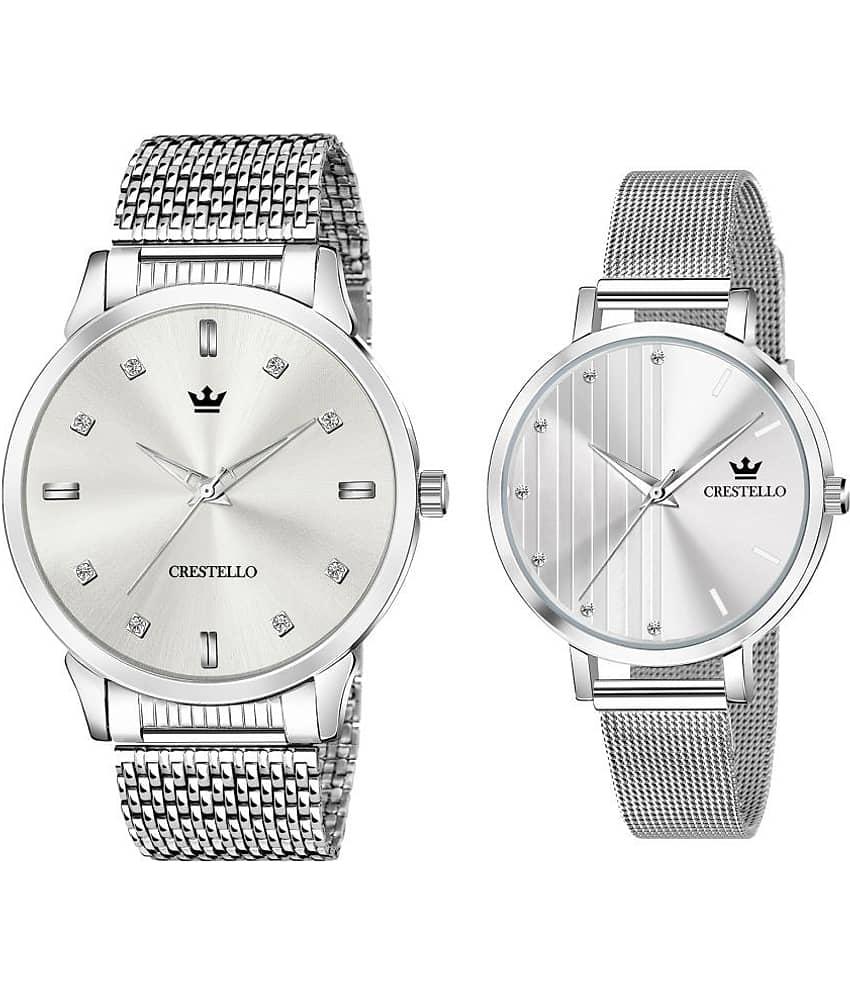 Crestello Silver Metal Analog Couple's Watch