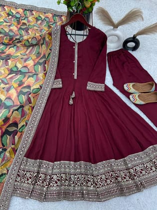 Designer Party Wear Look Heavy Embroidery Sequence Work Gown With Dupatta