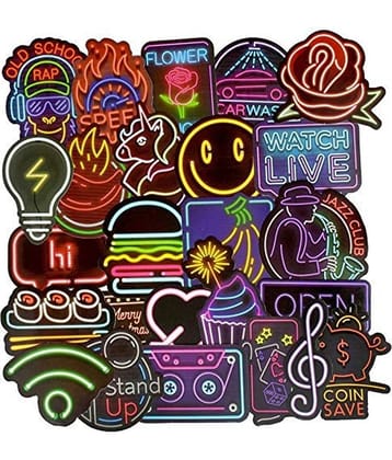 iDream Neon Light Sticker Anime Icon Animal Stickers for Laptop Suitcase Guitar Fridge Bicycle Car (Set of 50)