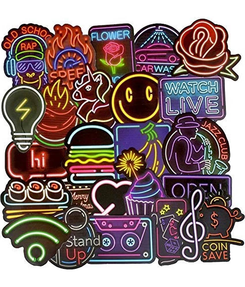 iDream Neon Light Sticker Anime Icon Animal Stickers for Laptop Suitcase Guitar Fridge Bicycle Car (Set of 50)